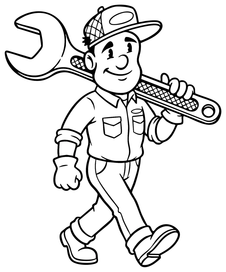Sommer Haus mechanic carrying a giant wrench